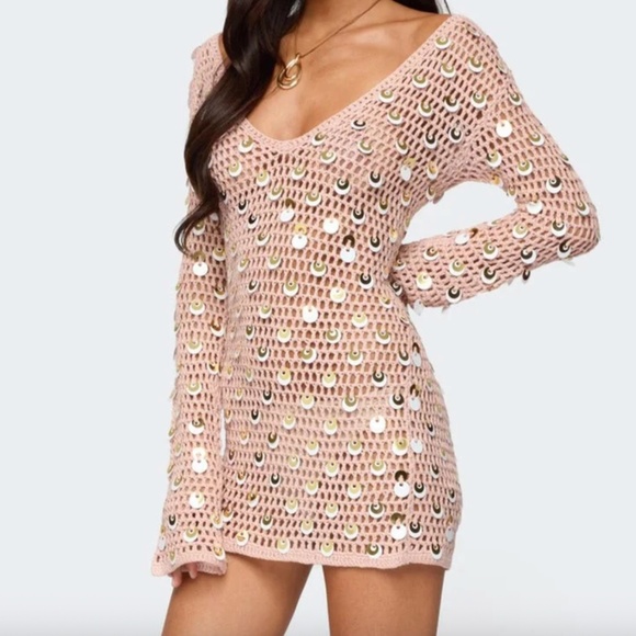 NWT EDIKTED Corea Sequin Crochet Mini Dress - XS - Picture 3 of 3
